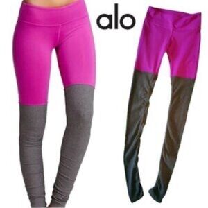 ALO Yoga Goddess Leggings Magenta Gray Ruched Compression M